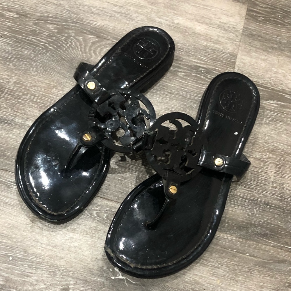 Tory Burch Miller Sandal Patent Black Leather